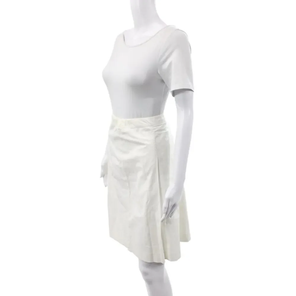 Miu Miu Women White A-Line Knee Length Cotton Skirt Zip Size 44